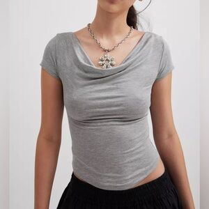 silence + noise Light Gray Off-Shoulder Tee